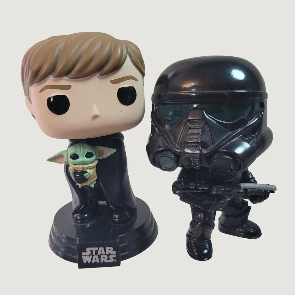 Funko Pop Star Wars Luke Skywalker with Grogu & Shadow Trooper Figure Lot 2021